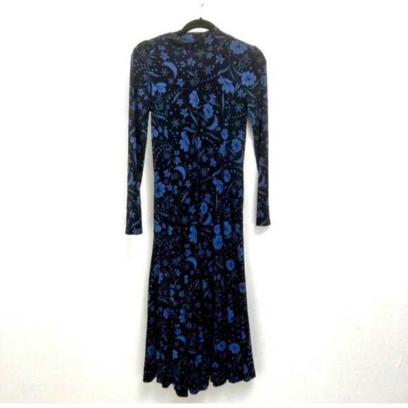 ANN TAYLOR LOFT $120 Blue Mock Neck Moon Floral Stretch Maxi Dress Size Size XS - Picture 4 of 9